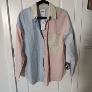 Abercrombie & Fitch Oversized Colorblock Button-Up Shirt